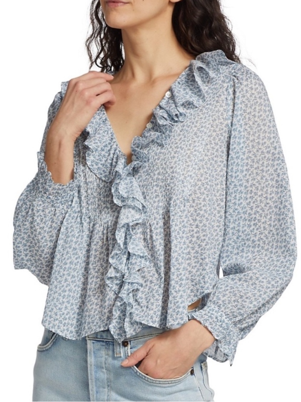 NWOT Doen Leanna Blue Floral Shirt
